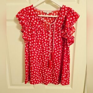 Joy Joy Red and White Heart Print Blouse Size Small